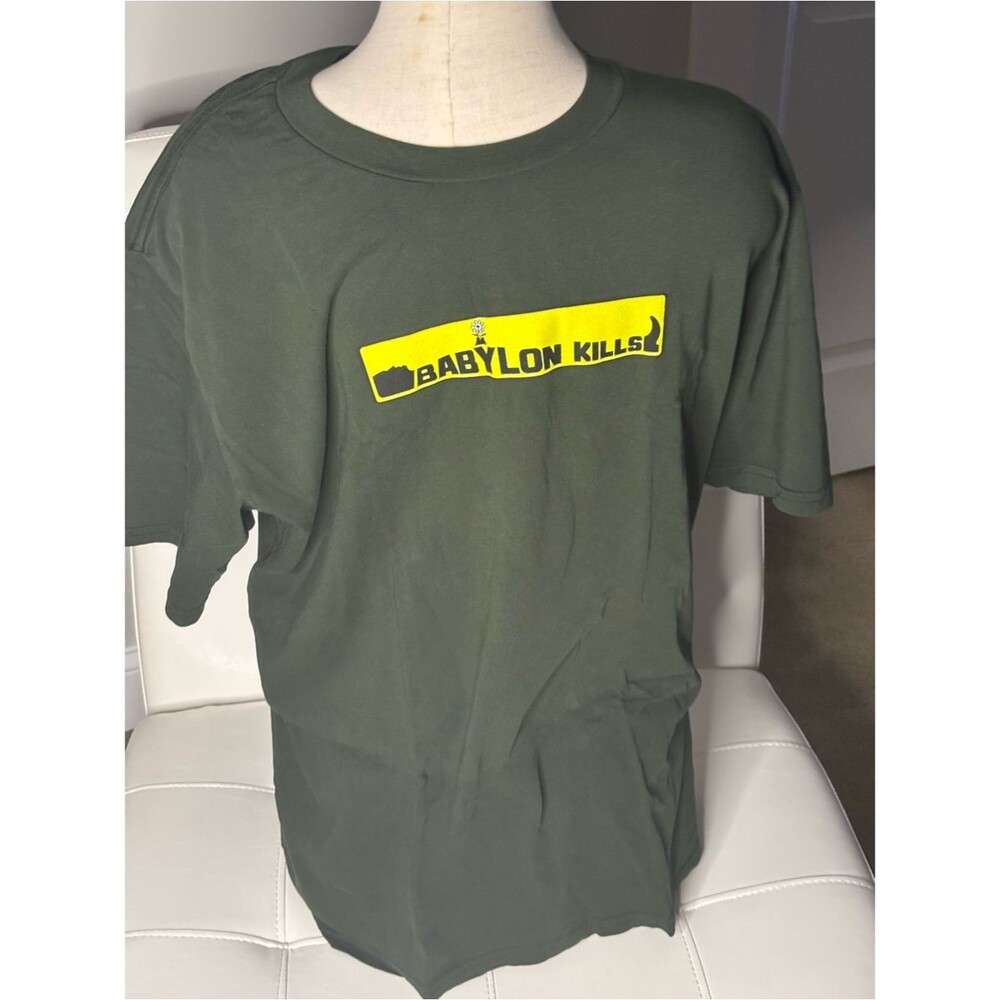 BABYLON “Babylon Kills” Graphic Streetwear T-Shirt Olive Green Size X